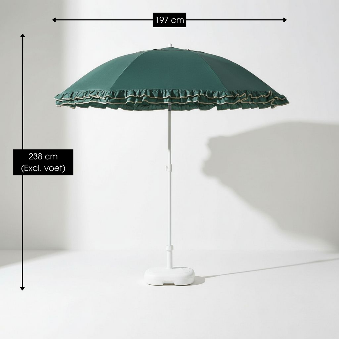 VINTAGE Sonnenschirm mit Rüschenkante - Grün