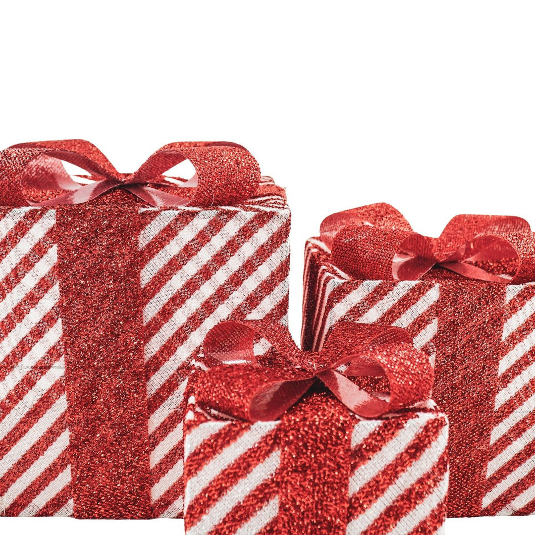 LED-Weihnachtsgeschenke – 3er-Set / Box – Rot/Weiß – 15/20/25 cm