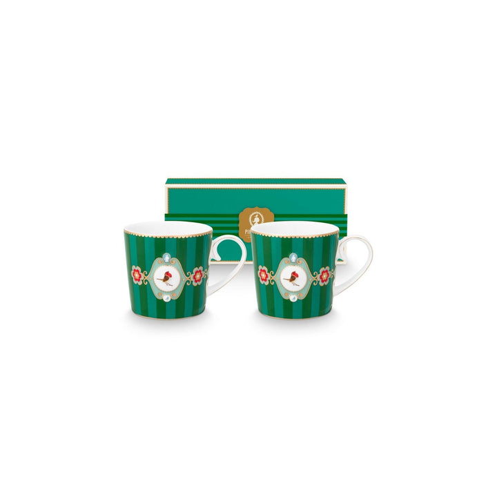 Tassen klein 2er-Set LOVE BIRDS MEDALLION Stripes GREEN