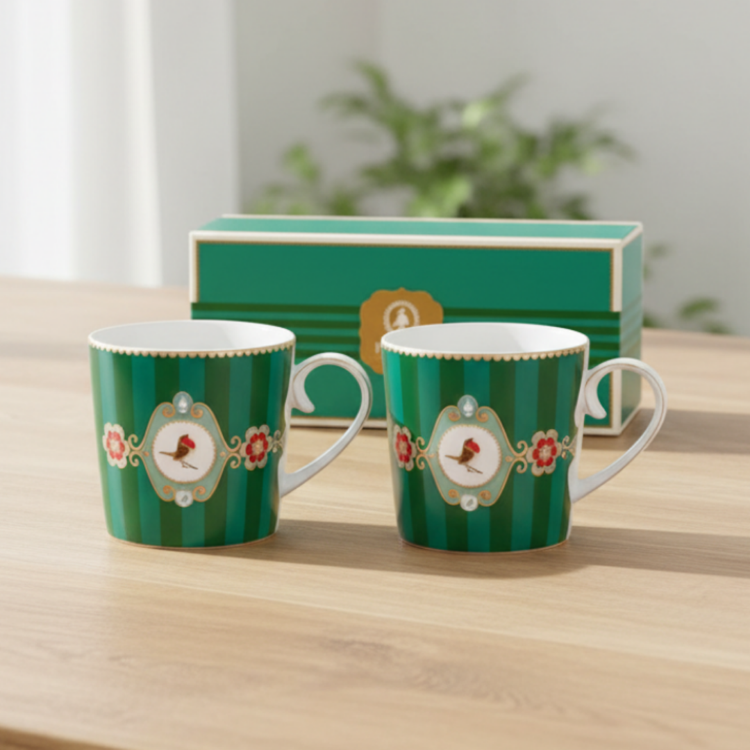 Tassen klein 2er-Set LOVE BIRDS MEDALLION Stripes GREEN