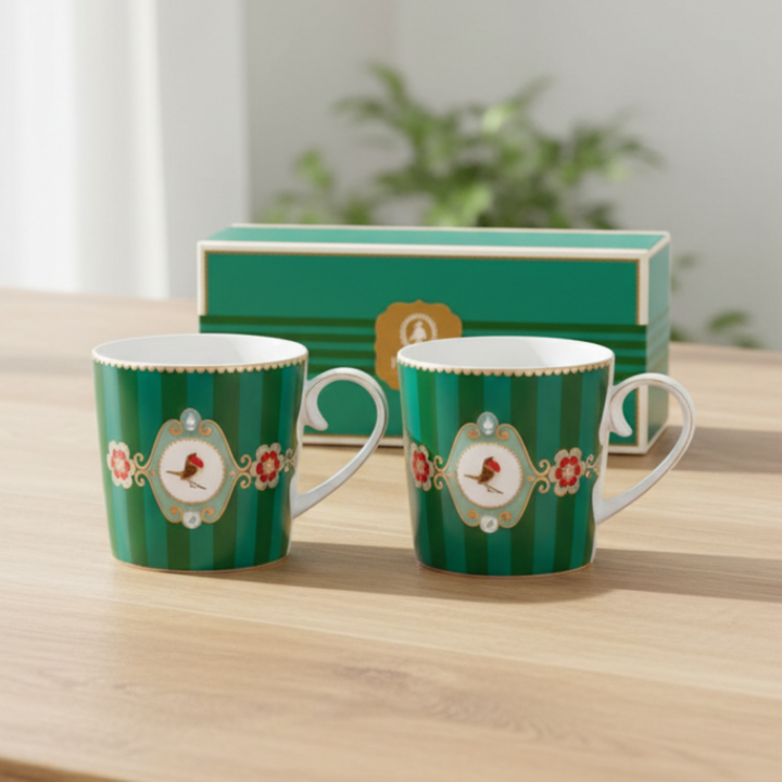 Tassen klein 2er-Set LOVE BIRDS MEDALLION Stripes GREEN
