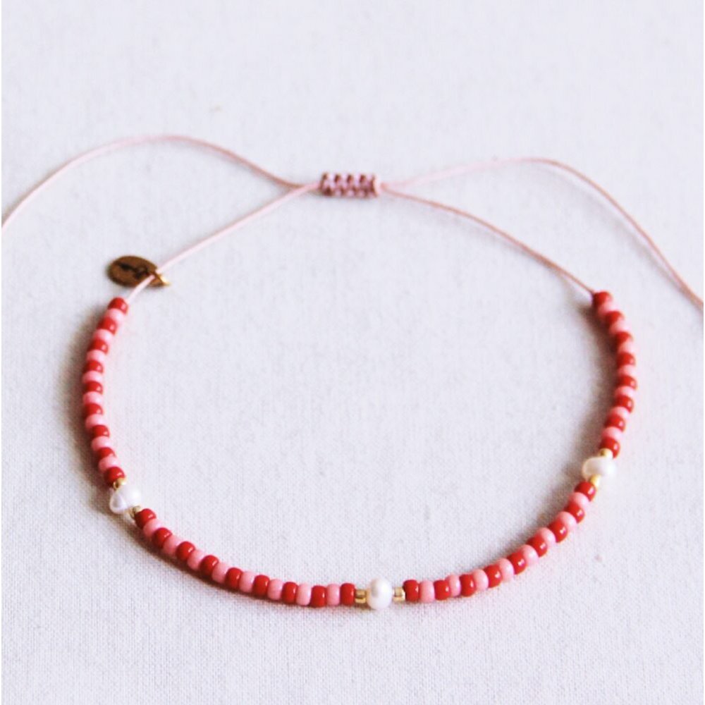 Fußkettchen Miyuki - PEARLS - Rot/Rosa