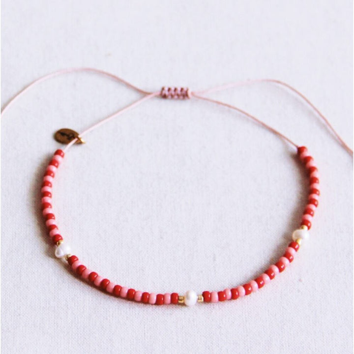 Fußkettchen Miyuki - PEARLS - Rot/Rosa