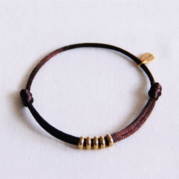 Armband - Satinband RINGS Gold - Dunkelbraun