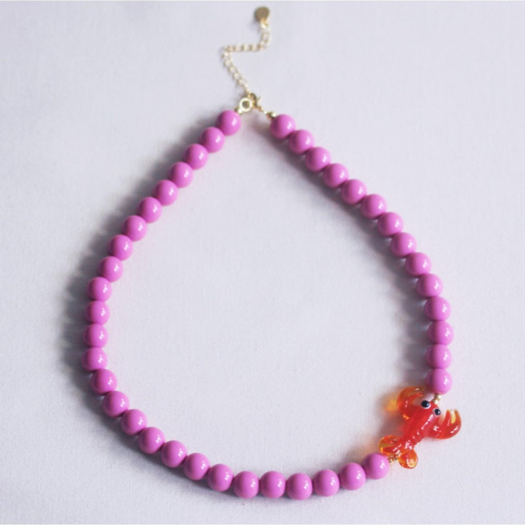 Halskette - Charm LOBSTER - Perlenkette XL Lila