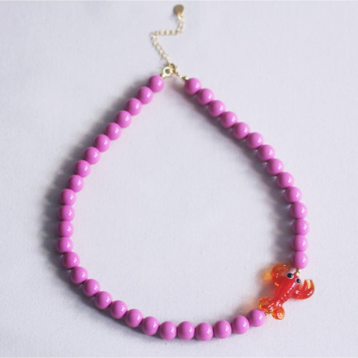 Halskette - Charm LOBSTER - Perlenkette XL Lila