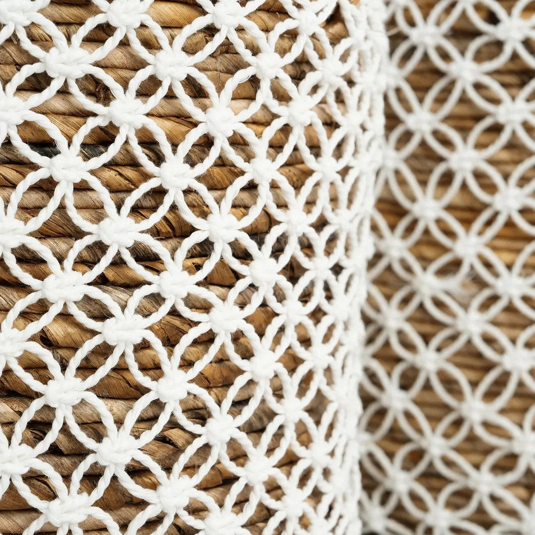 CROSS STITCHED MAKRAMEE Korb mit Griffen - Aufbewahrungskorb - Dekokorb - Pflanzkorb - Natur S