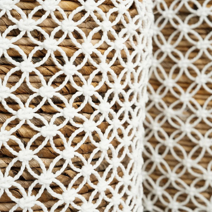 CROSS STITCHED MAKRAMEE Korb mit Griffen - Aufbewahrungskorb - Dekokorb - Pflanzkorb - Natur S