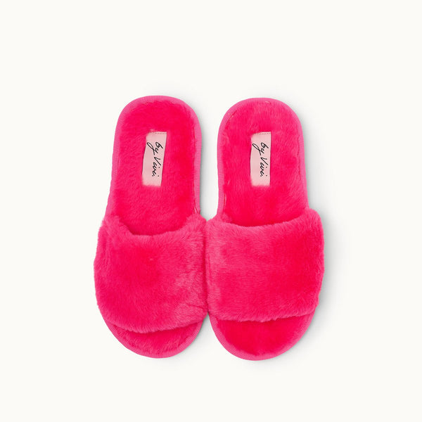 Neonpinke Slipper | flauschig-stylischer Plüsch-Komfort