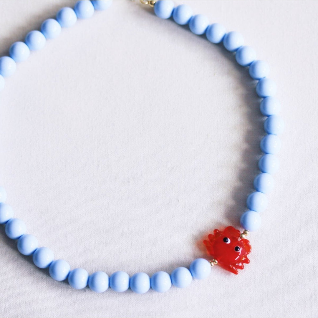 Halskette - Charm CRAB - Perlenkette XL Hellblau