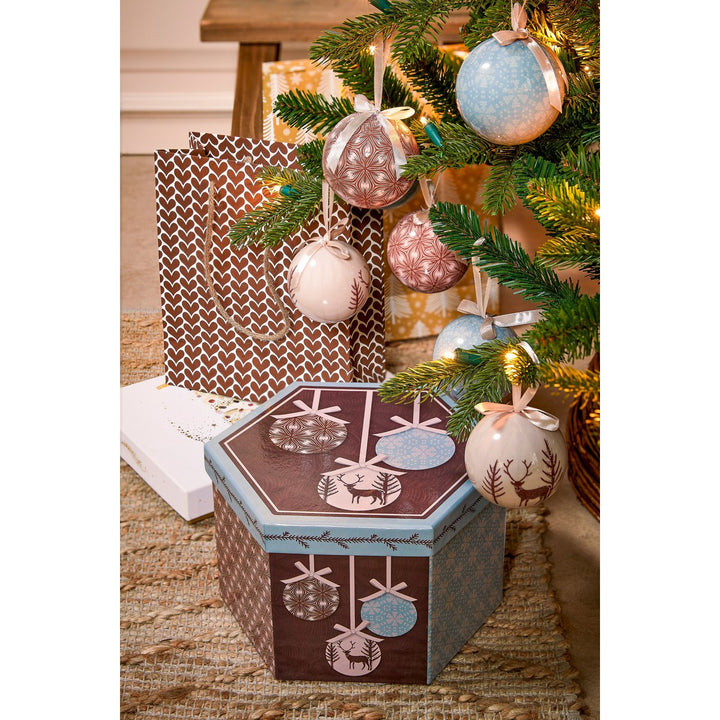 Geschenkset Weihnachtskugeln - 14 Stück - Ø8 cm - Hellblau, Braun