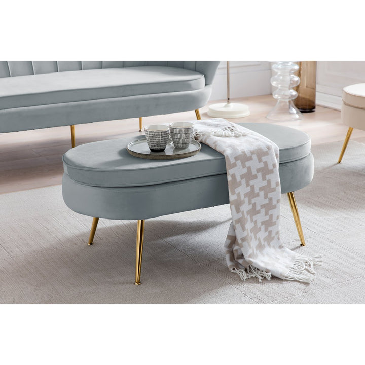 Hocker ARIELLE - Sitzbank - Oval Samt Hellgrau