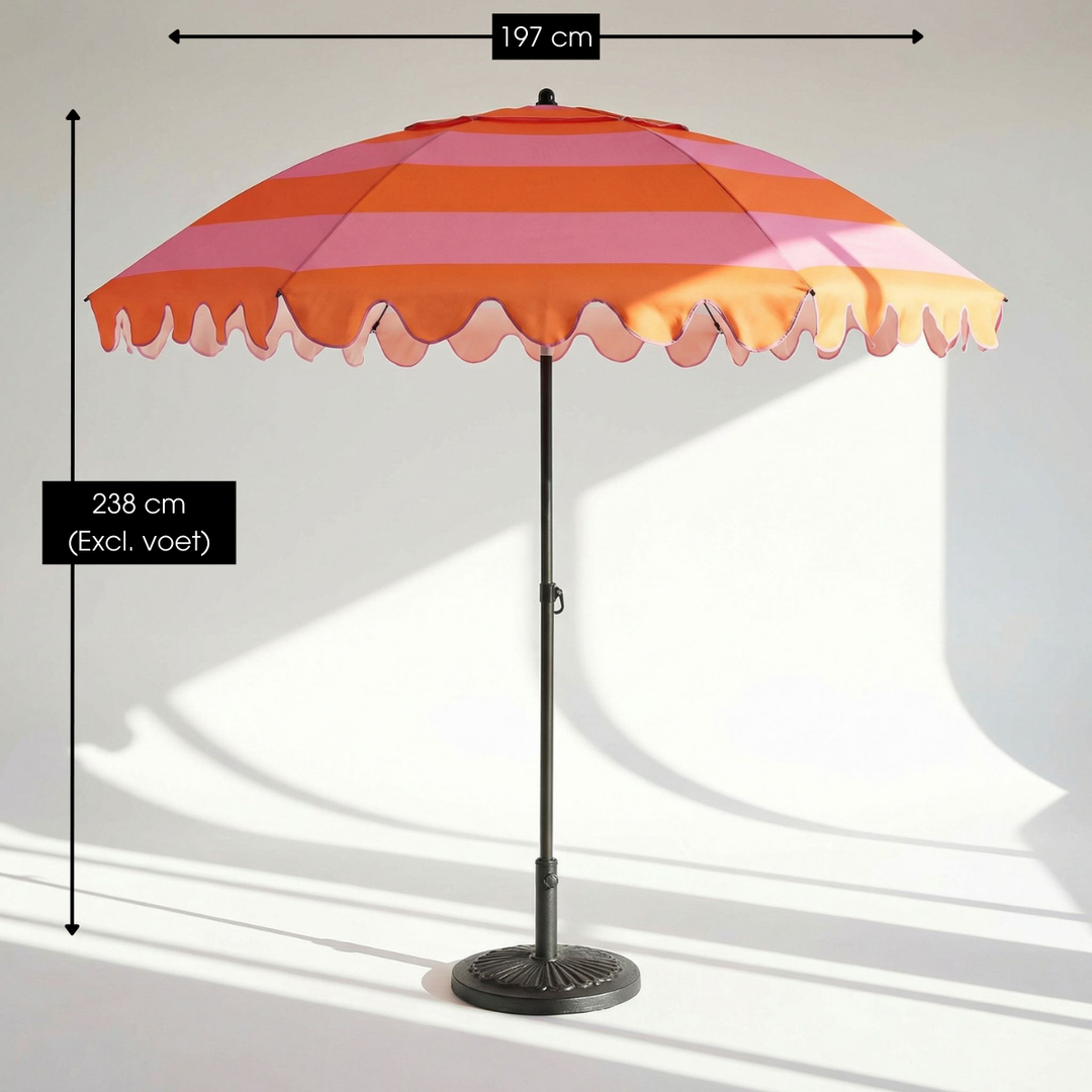 RETRO Sonnenschirm mit Wellenkante - Rosa-Orange