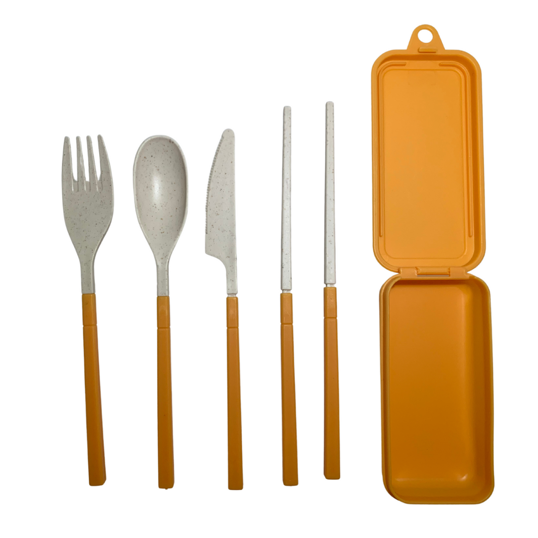 Biobasiertes Besteckset, faltbar – Orange – 4er Set
