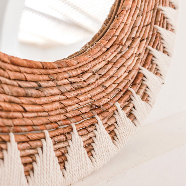 runder Wandspiegel AWAN - Boho Wanddekoration mit Muster aus Baumwollkordeln