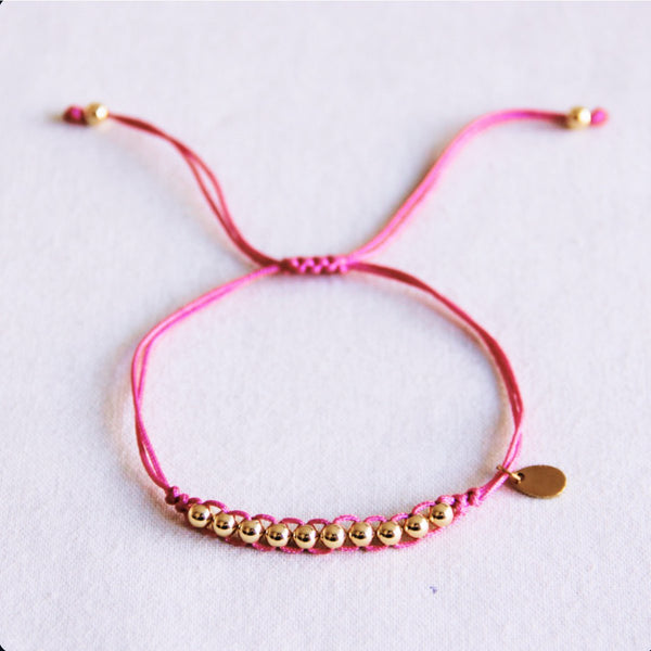 Armband - Satinband PEARLS Gold - Pink