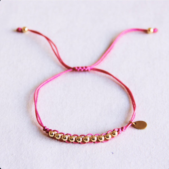 Armband - Satinband PEARLS Gold - Pink