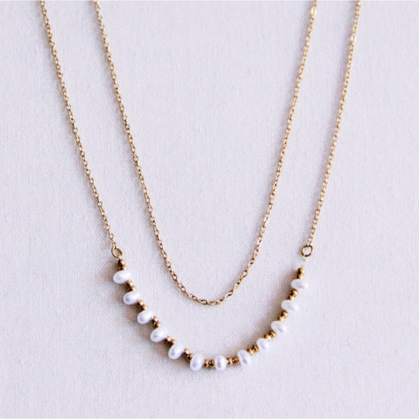 Halskette - Doppelkette - Mini PEARLS - Gold/Weiß