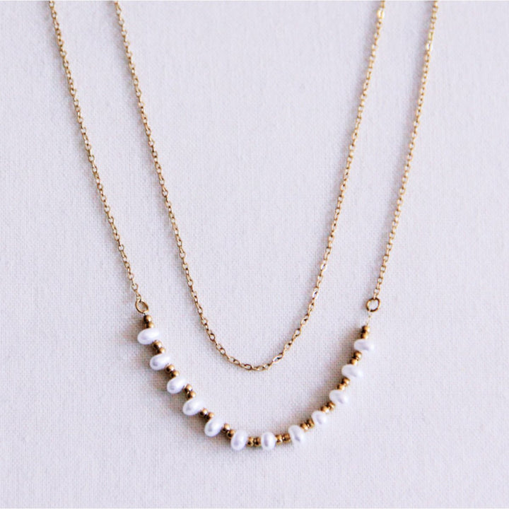 Halskette - Doppelkette - Mini PEARLS - Gold/Weiß