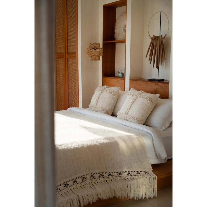 NOMAD Baumwoll Kissenbezug mit Muscheln - Baumwolle Natur 50x50