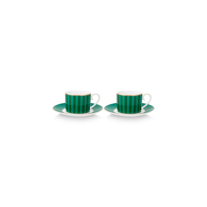 Espressotassen 2er-Set LOVE BIRDS MEDALLION Stripes GREEN