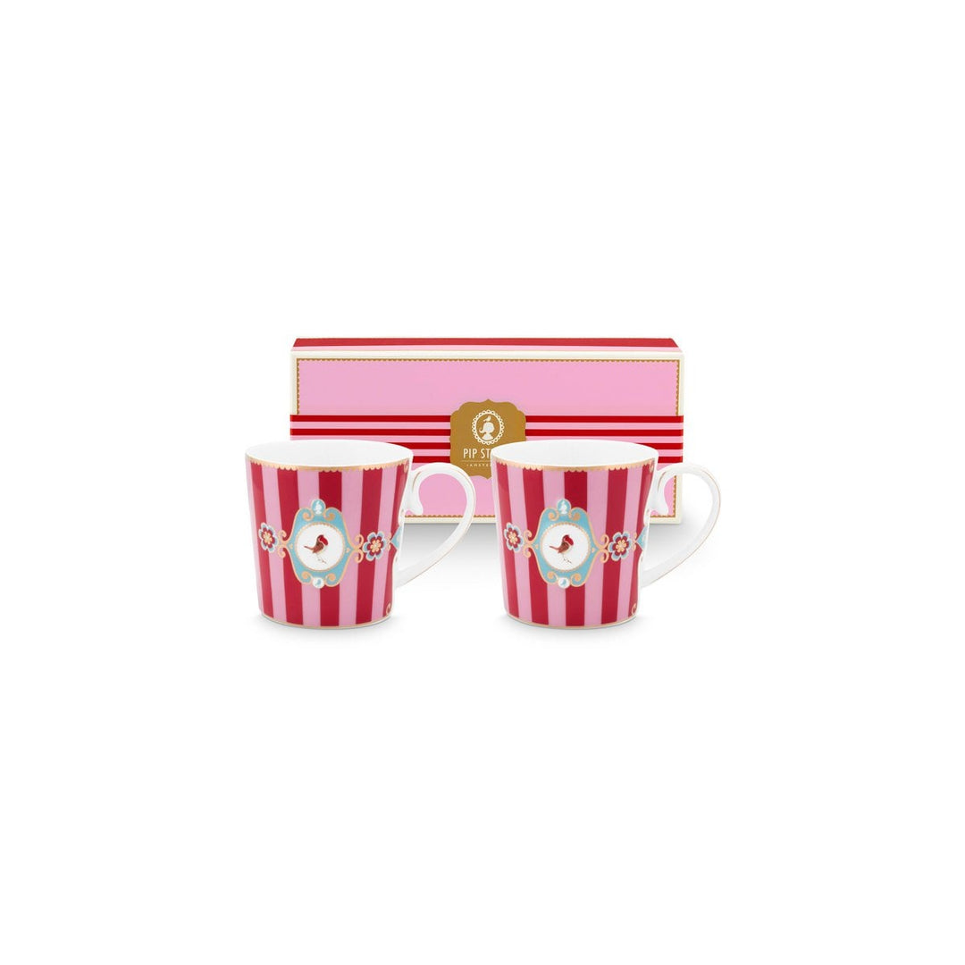 Tassen groß 2er-Set LOVE BIRDS MEDALLION Stripes RED