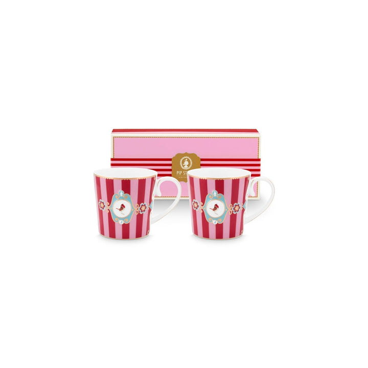 Tassen groß 2er-Set LOVE BIRDS MEDALLION Stripes RED