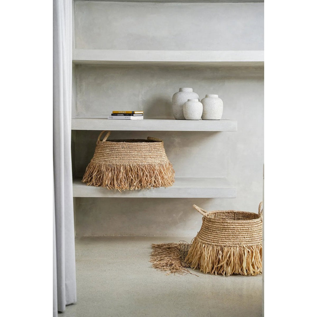RAFFIA DELUXE Korb - Aufbewahrungskorb mit Griffen - Bast Natur M