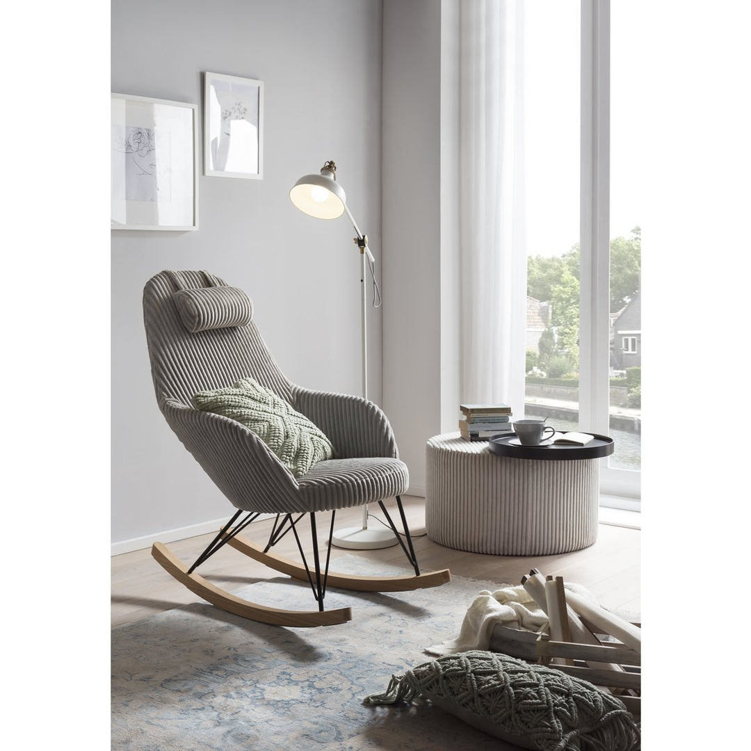 Schaukelstuhl OLAN - Relaxsessel mit Armlehnen - Cord Textur Grau