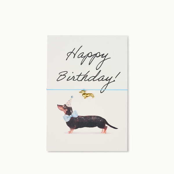 Grußkarte mit Armband: Happy Birthday Dachshund blue