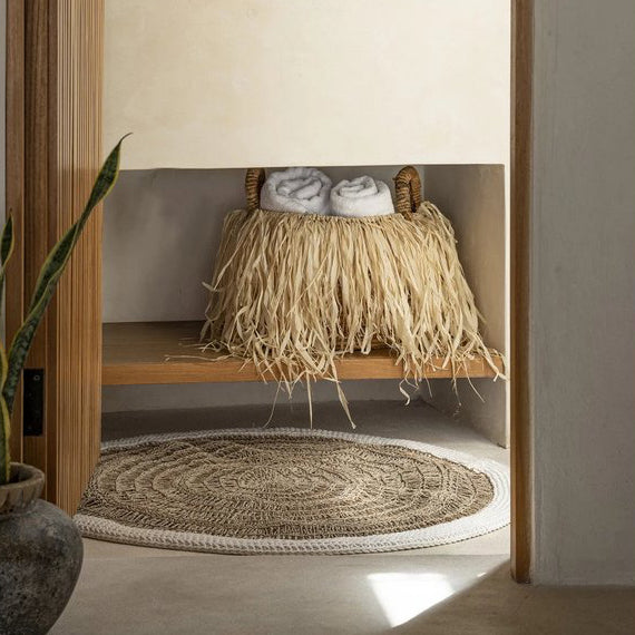 RAFFIA Korb - Aufbewahrungskorb mit Griffen - Bast Natur M