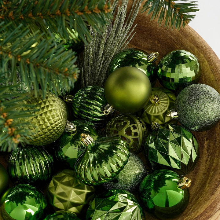 Weihnachtskugeln Set – 60 Stück – Ø7 cm – Kunststoff – dunkelgrün