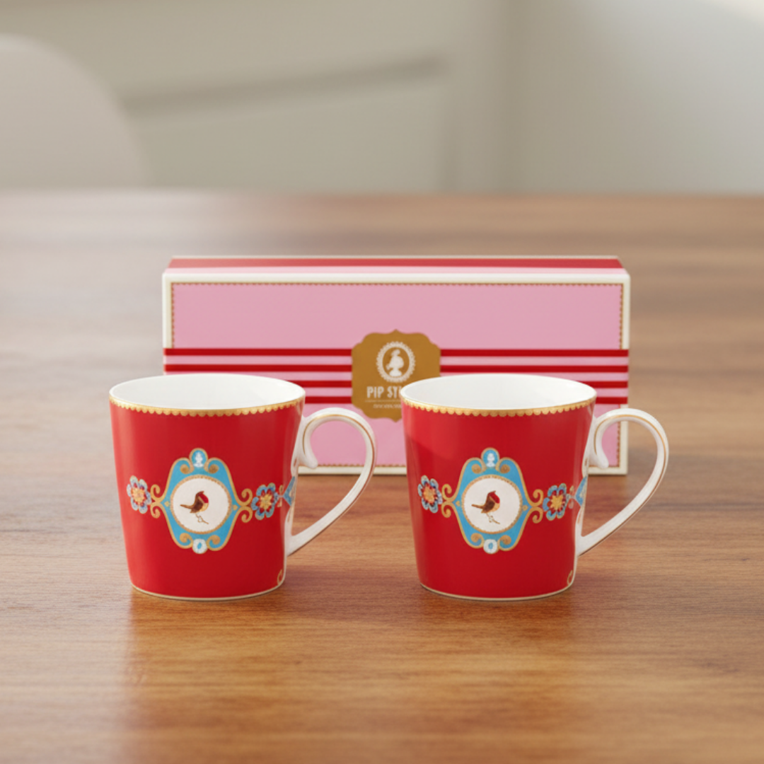 Tassen groß 2er-Set LOVE BIRDS MEDALLION RED