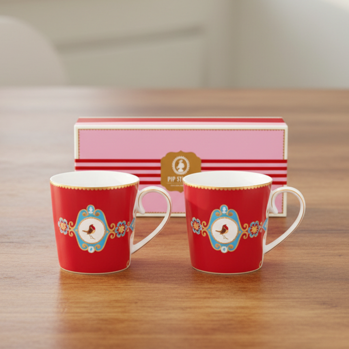 Tassen groß 2er-Set LOVE BIRDS MEDALLION RED