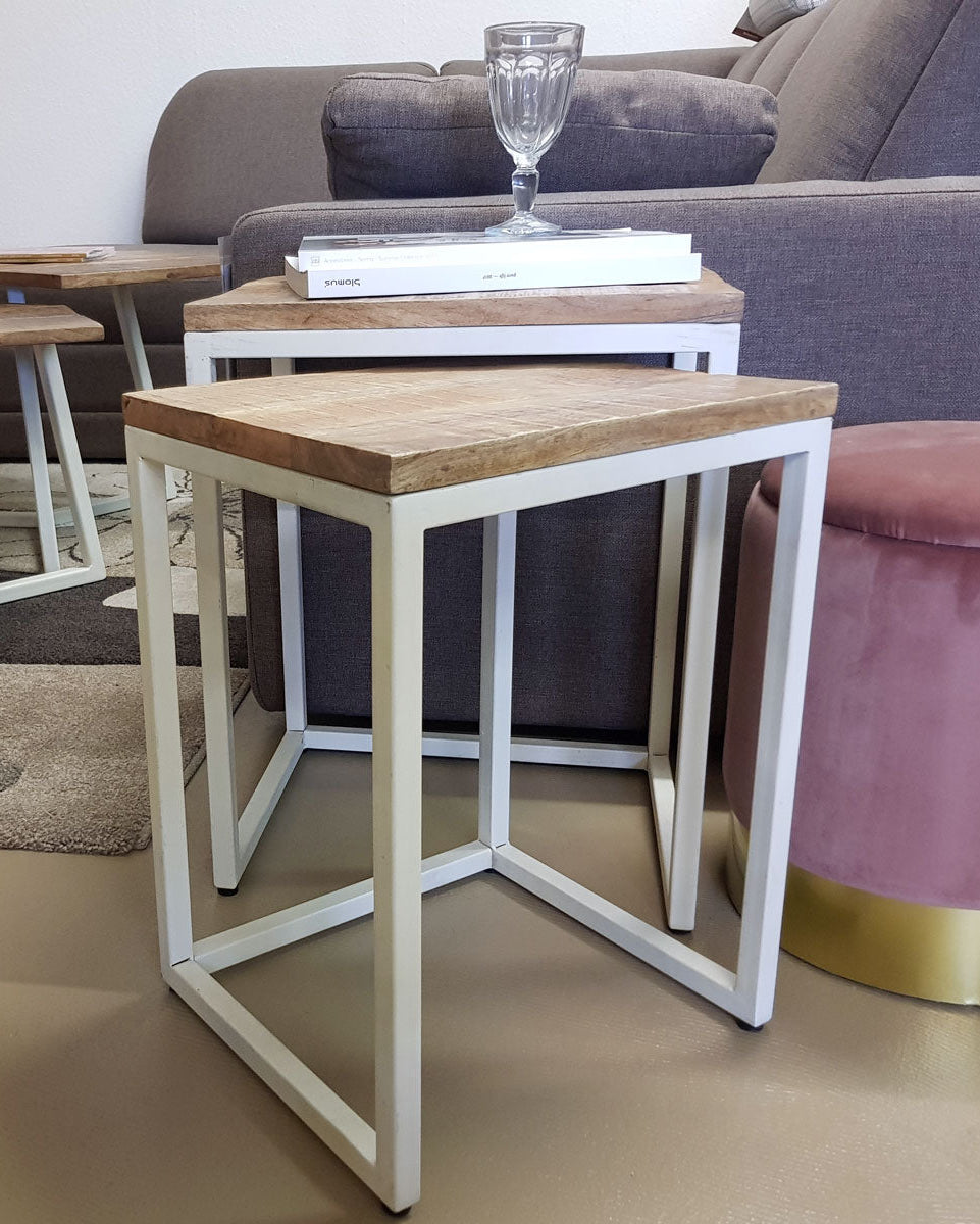 Beistelltische - Couchtische DALLAS - Holz Satztisch 2er-Set - Metall-Gestell schwarz o. weiß