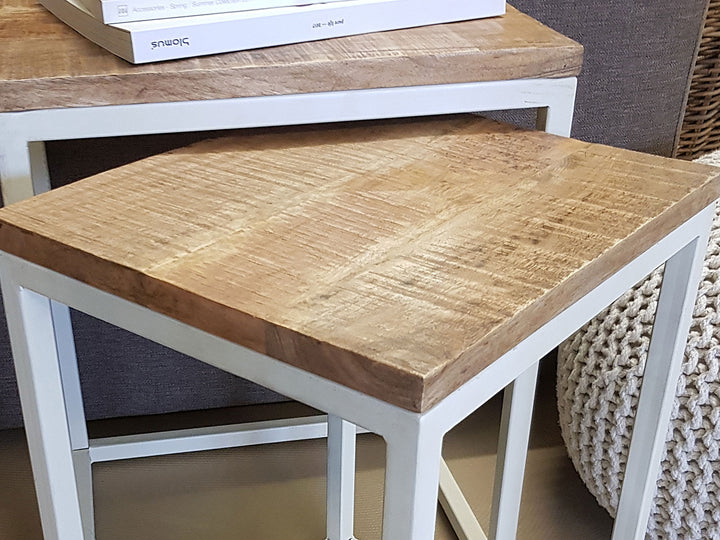 Beistelltische - Couchtische DALLAS - Holz Satztisch 2er-Set - Metall-Gestell schwarz o. weiß