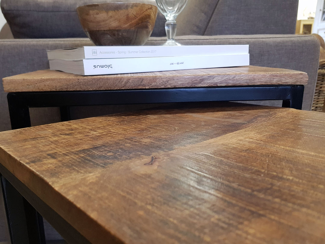 Beistelltische - Couchtische DALLAS - Holz Satztisch 2er-Set - Metall-Gestell schwarz o. weiß