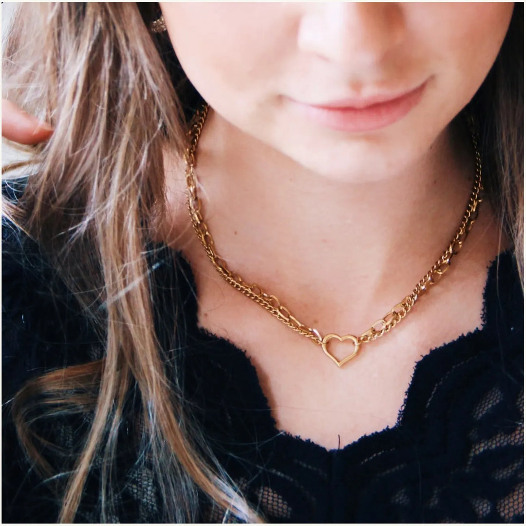 Halskette - Doppelkette - Charm HEART - Gold