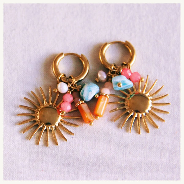 Ohrringe - Mini Creole Gold - Charms SUN & PEARLS Mix