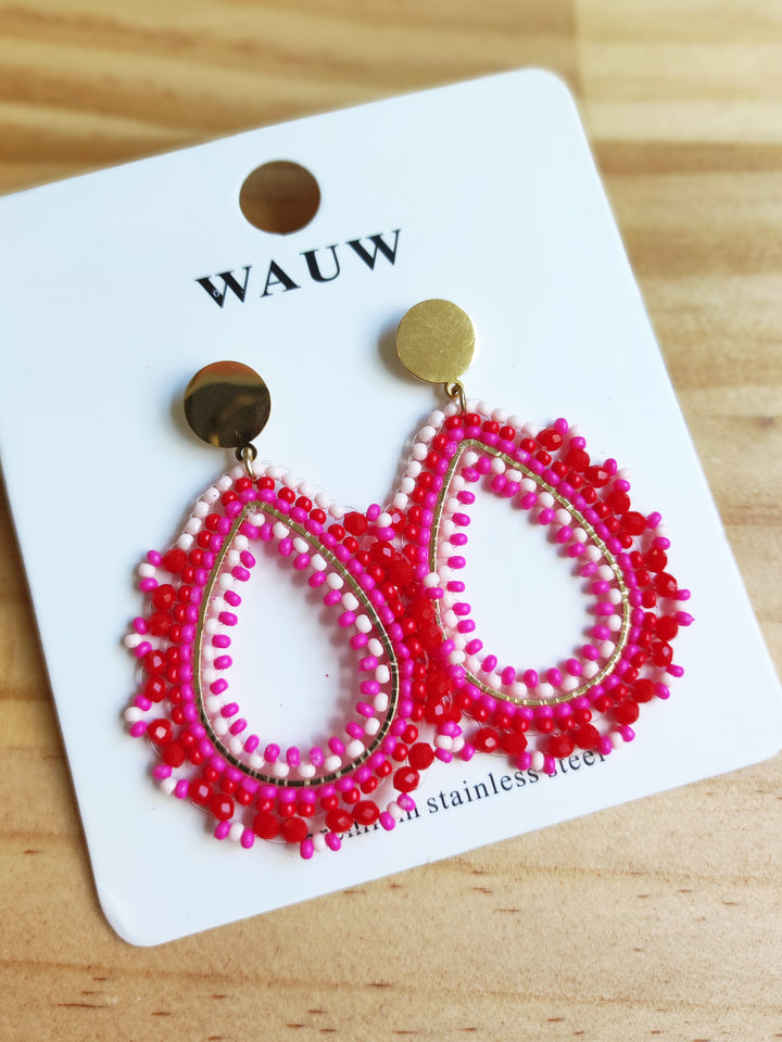 Statement Ohrringe - gold mit pinken roten Perlen