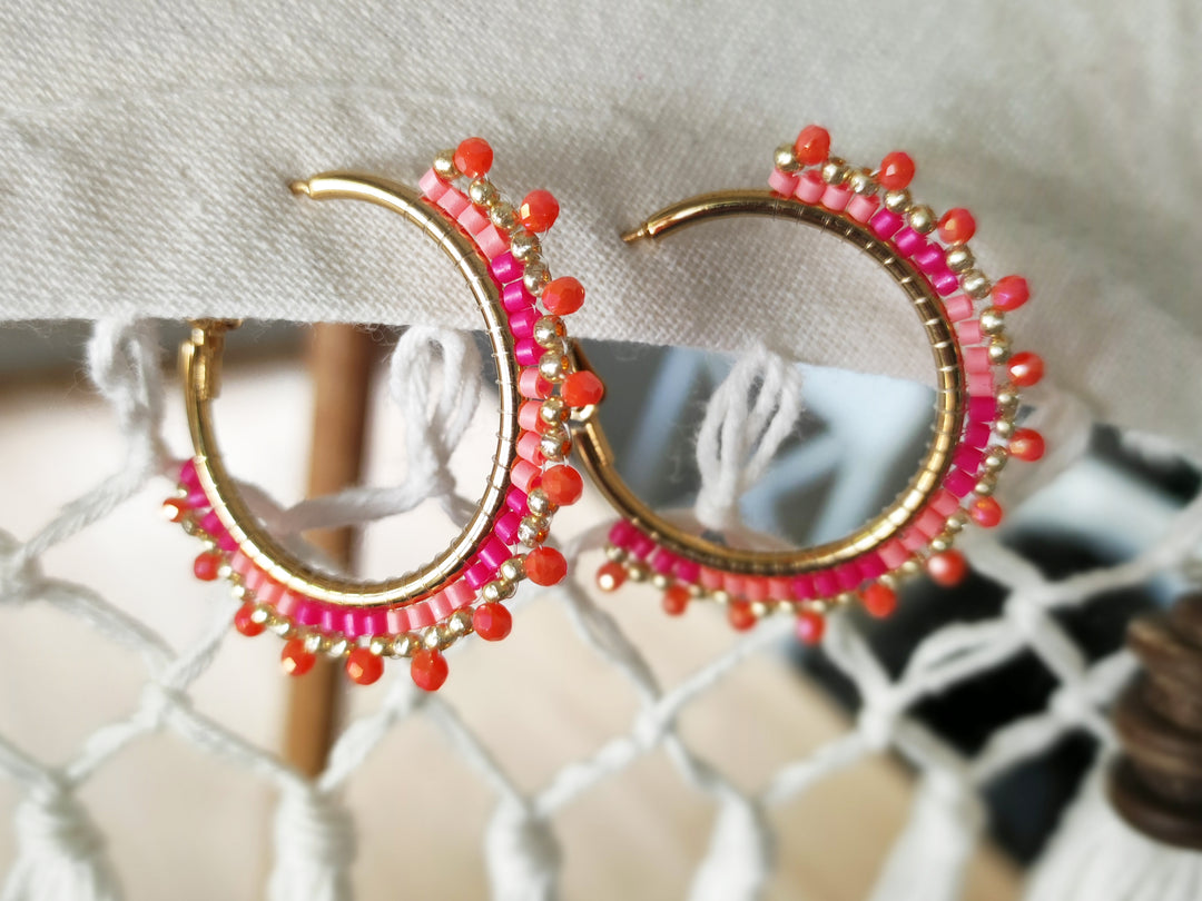 Creolen - gold mit pinken Perlen
