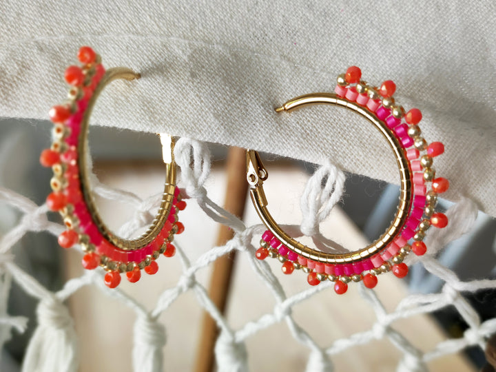 Creolen - gold mit pinken Perlen