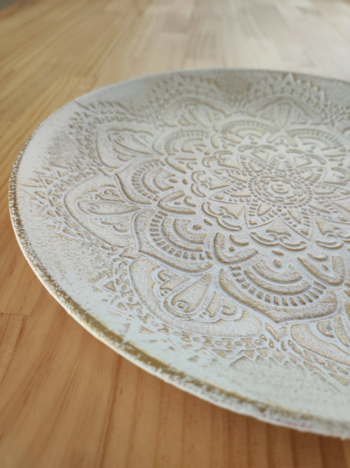 Mandala Dekoteller weiß-gold / Dekotablett klein