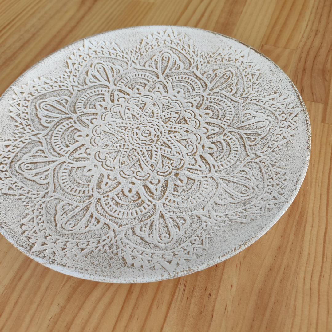 Mandala Dekoteller weiß-gold / Dekotablett klein