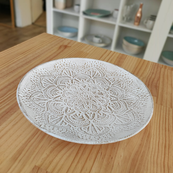 Mandala Dekoteller weiß-gold / Dekotablett klein