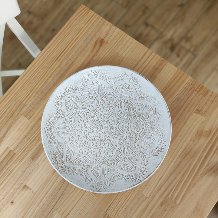 Mandala Dekoteller weiß-gold / Dekotablett groß