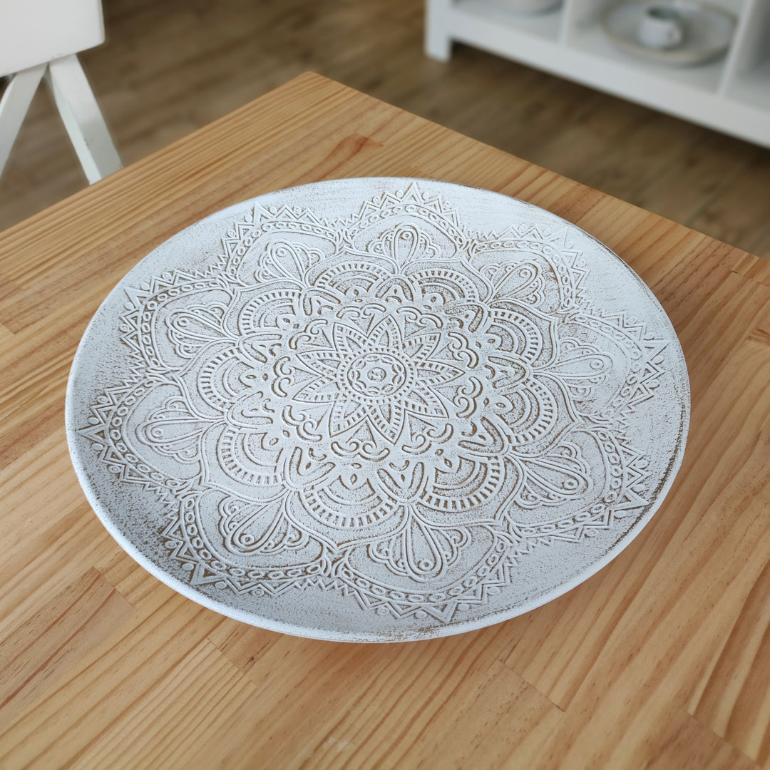 Mandala Dekoteller weiß-gold / Dekotablett groß
