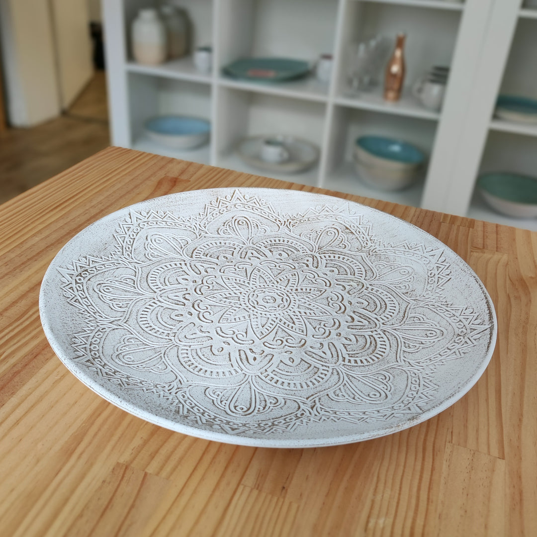 Mandala Dekoteller weiß-gold / Dekotablett groß