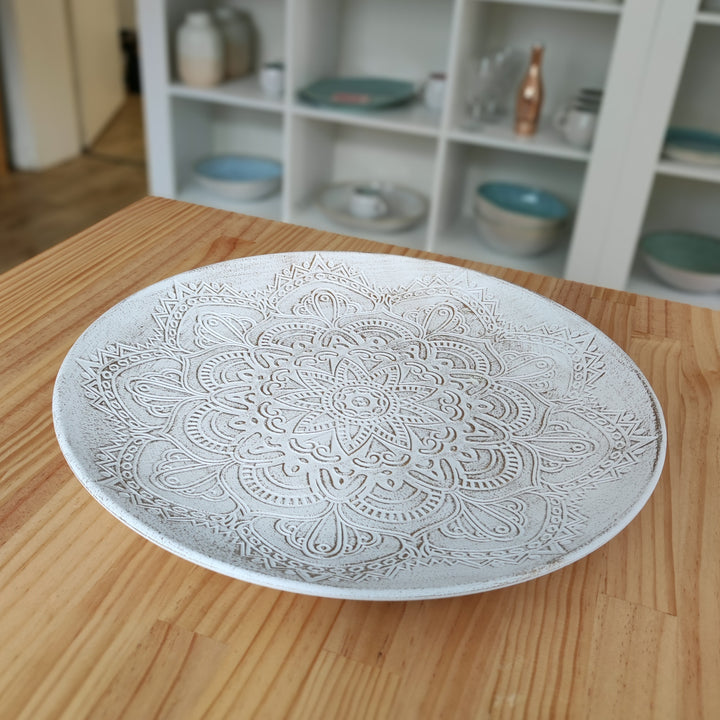 Mandala Dekoteller weiß-gold / Dekotablett groß