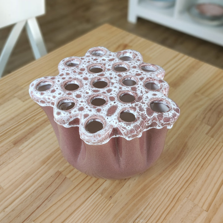 Kugelvase OKKI - altrosa-weiß